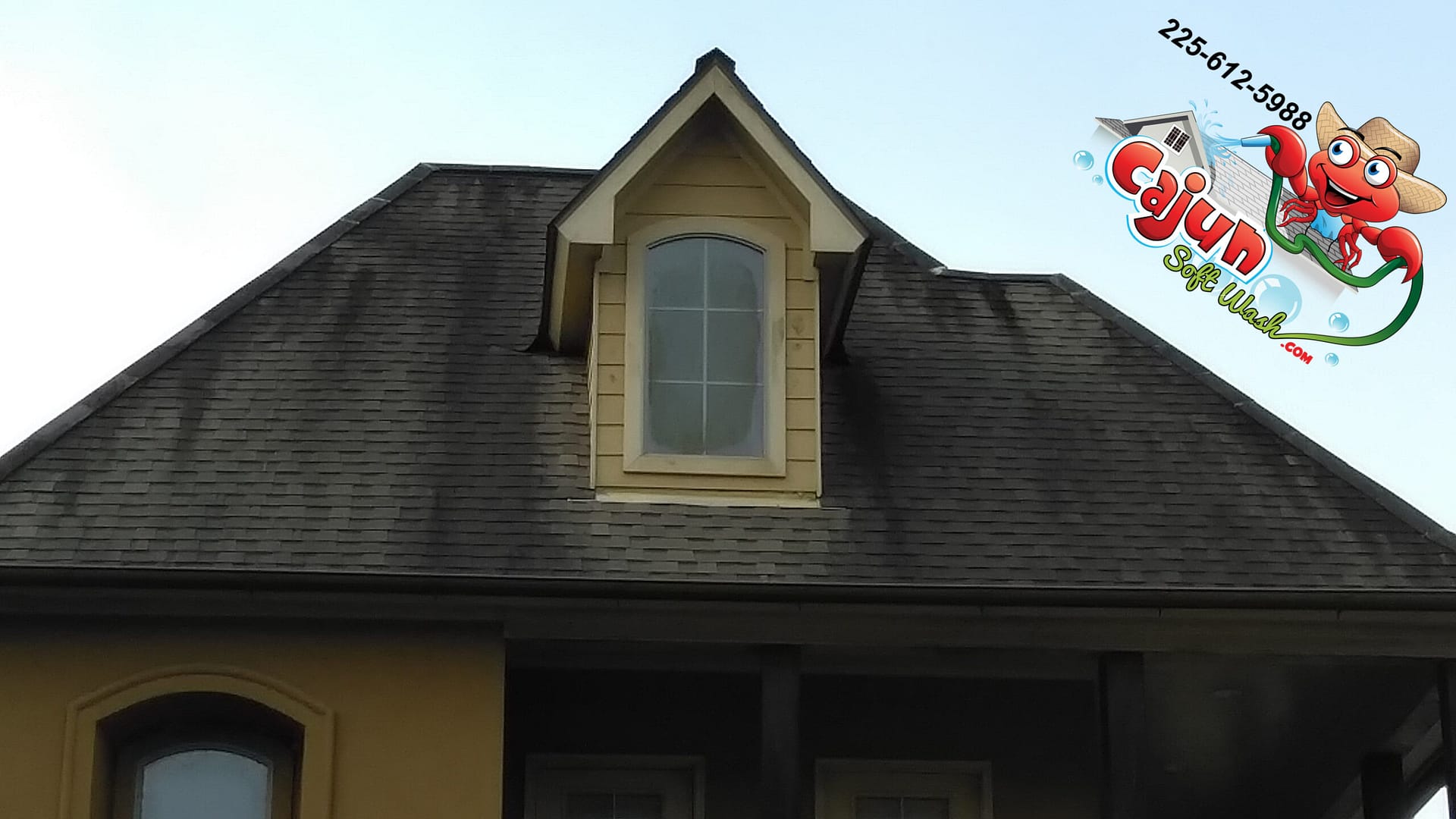 Cajun Soft Wash residential roof cleaning exterior dirt stain window