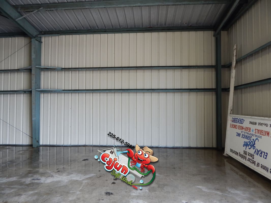 Cajun Soft Wash warehouse cleaning dirt stains