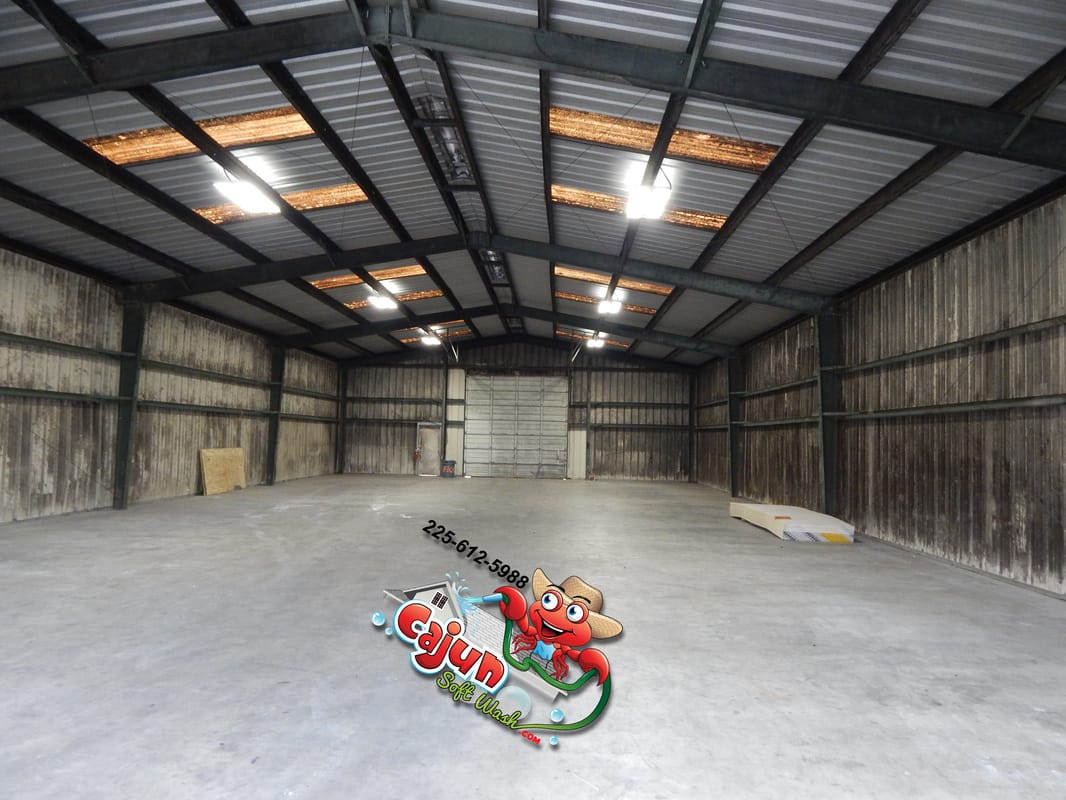 Cajun Soft Wash warehouse cleaning dirt stains